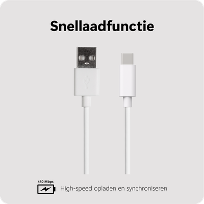 USB-A to USB-C PD Cable - 20cm - White