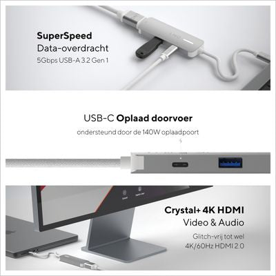 4K HDMI Adapter with PD and USB-A